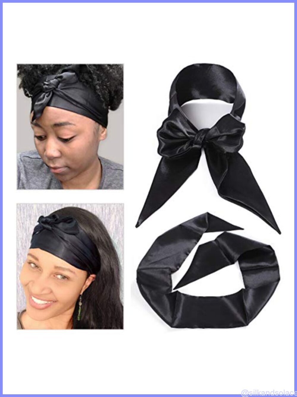 2 Pc Silky Satin Edge Scarf Wig Grip Band Non Slip Hair Wrap 56"x4.5"